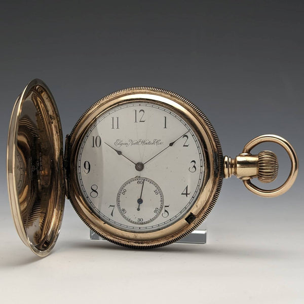 1896 American antique Elgin pocket watch gold plated hunter case works well